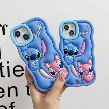 Capa de Celular Disney Desenho Animado Fofo Iphone 11 12 13 14 15 Pro Plus Stitch Material de Silicone Simples Completa Presente de Dia dos Namorados