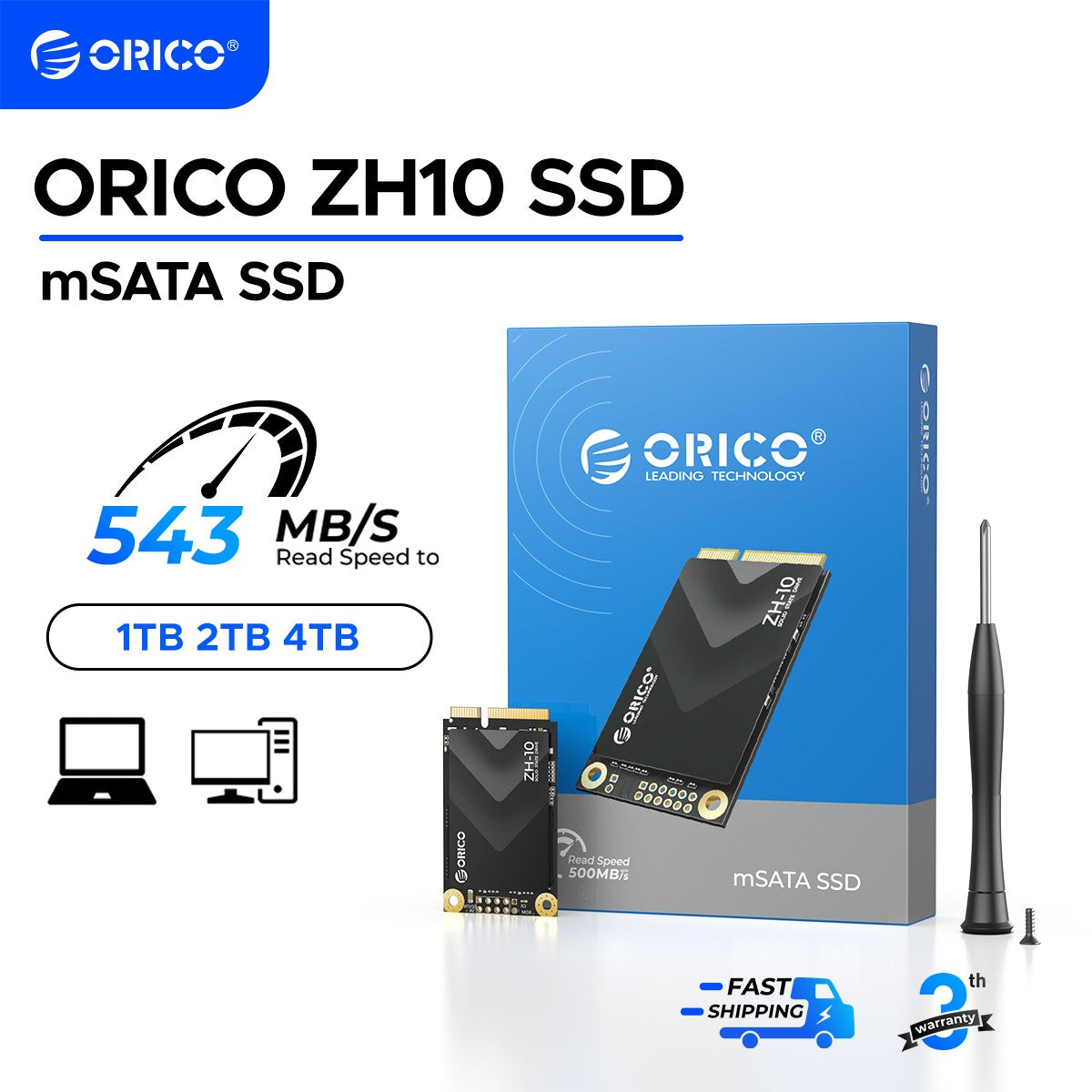 ORICO ZH10 mSATA SSD SATA III 6Gbps 3D NAND Unidade de Estado Sólido Interna 128GB 256GB 512GB 1TB para Laptops Ultrabooks Desktop-ZH10
