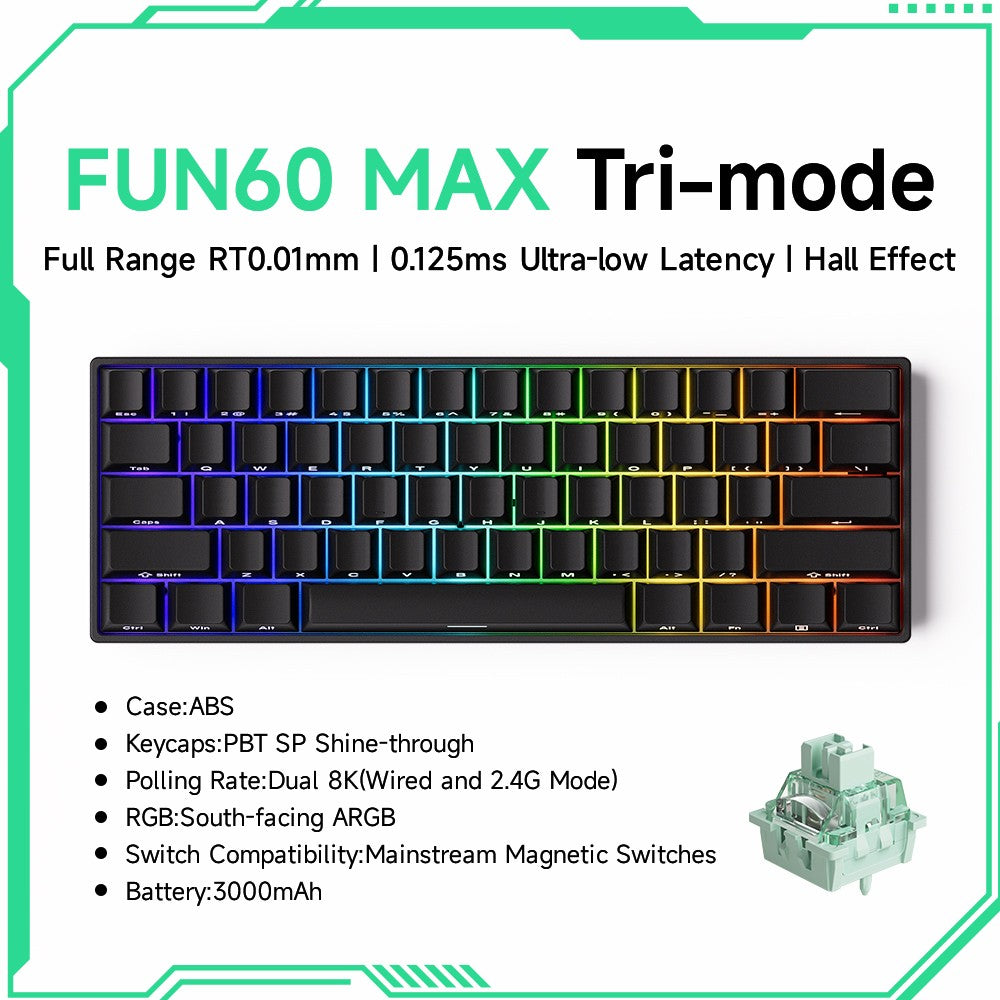 Akko MonsGeek FUN60 Teclado Mecânico Interruptor Magnético Teclados Gamer 60% Gatilho Rápido 0,01mm 8K ARGB HE/TMR Teclado Personalizado