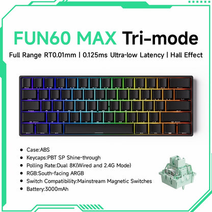 Akko MonsGeek FUN60 Teclado Mecânico Interruptor Magnético Teclados Gamer 60% Gatilho Rápido 0,01mm 8K ARGB HE/TMR Teclado Personalizado