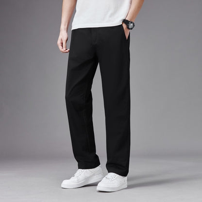 Calças Casuais Grandes Masculinas Cintura Elástica Perna Reta Ajustada Calças de Verão Masculinas Soltas de Algodão Roupa de Trabalho Plus Size Grande 6XL Cáqui Claro