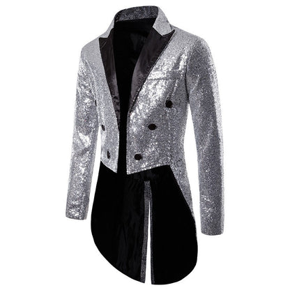 Fashionable Tailcoats for Men's Party Stage Banquets Nightclubs Performances Sequins Designs Slim Fit Blazer Masculino