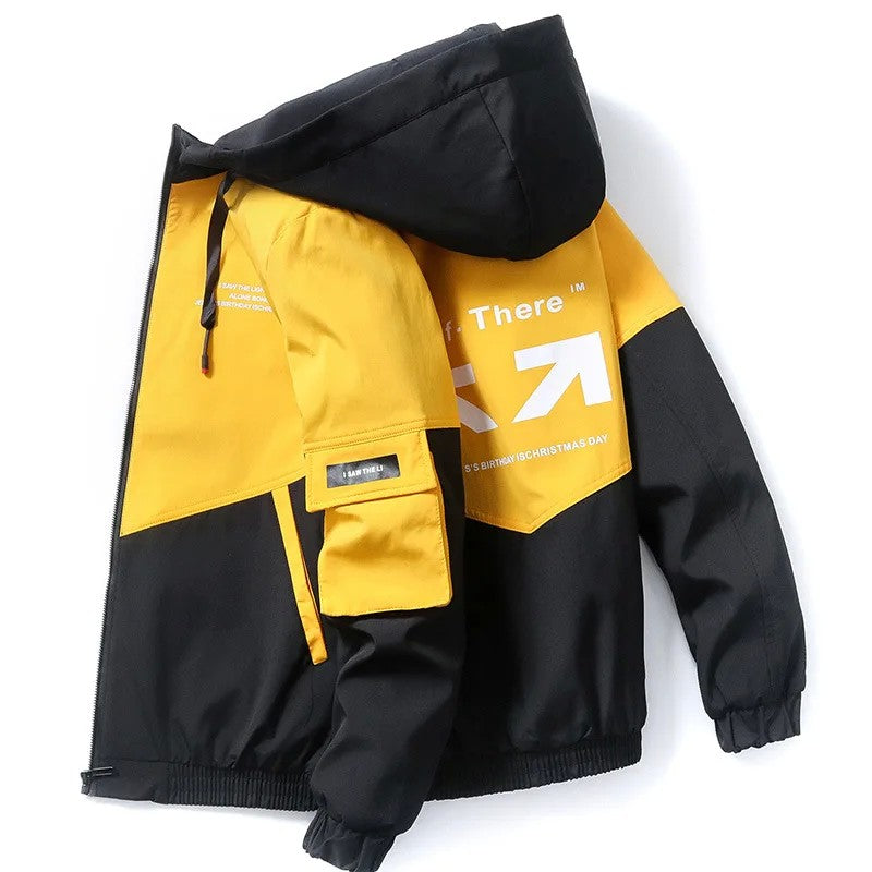 2023 Men's Spring and Autumn New Jackets High Street Trendy Printing Cargo Coat Stitching Color Windproof Pilot Jacket Male