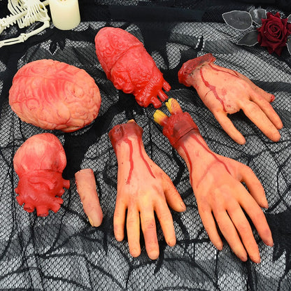1-2PCS Scary Halloween Decor Bloody Broken Body Parts Fake Hands Legs Arms Brain Heart Horror Party Props