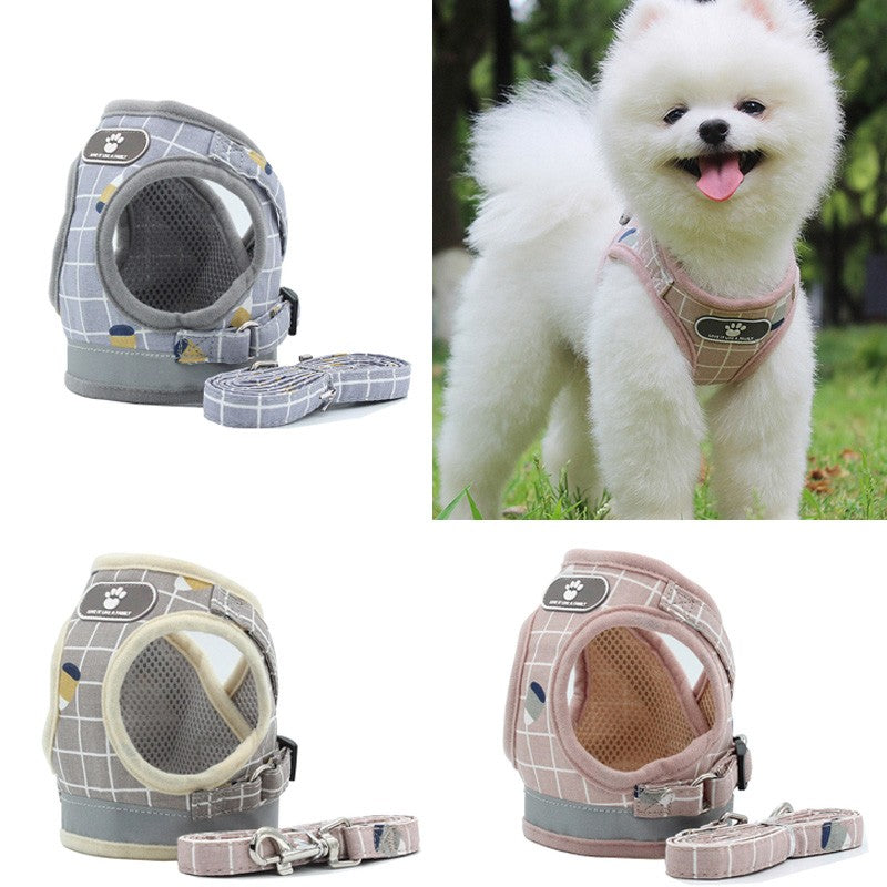 Colete Respirável de Nylon para Cães, Arnês Ajustável e Conjunto de Coleira para Cães Pequenos e Gatos, Coleira Refletiva para Filhotes