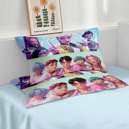 Conjunto de Cama Rumi K-Pop Caçadores de Demônios Temático 2 Lados Estampa Colorida Poliéster Lençol de Dormitório Estudantil Capa de Edredom Presente Infantil