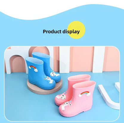 Children's Fleece-Lined Non-Slip Rain Boots For Boys And Girls Cartoon Cute Princess Style Anti-Slip Four Seasons Kids Shoes
