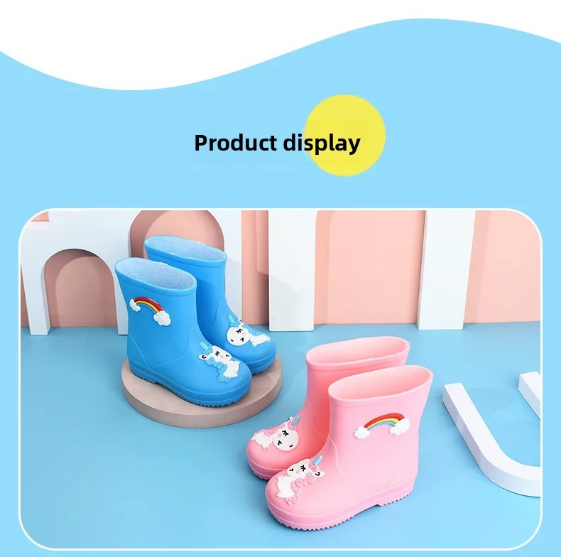 Children's Fleece-Lined Non-Slip Rain Boots For Boys And Girls Cartoon Cute Princess Style Anti-Slip Four Seasons Kids Shoes