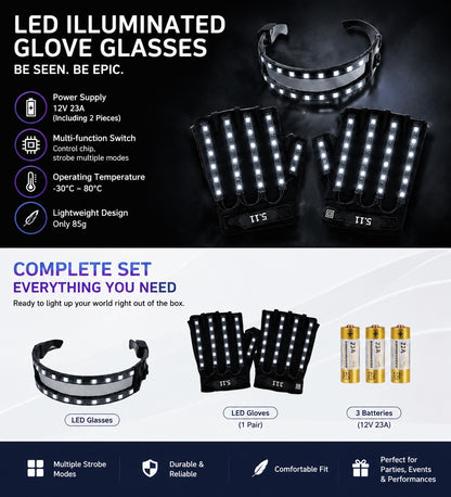 LED Glowing Gloves with Fluorescent Show, Creative Personality, Halloween, Christmas, Stage, DJ Singer, Performing, Personality