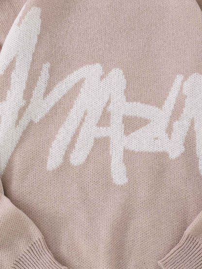 New Popular Spring Autumn Graffiti Jacquard Pattern Pullover Sweater Casual Round Neck Contrast Color Knitted Men's Pullover