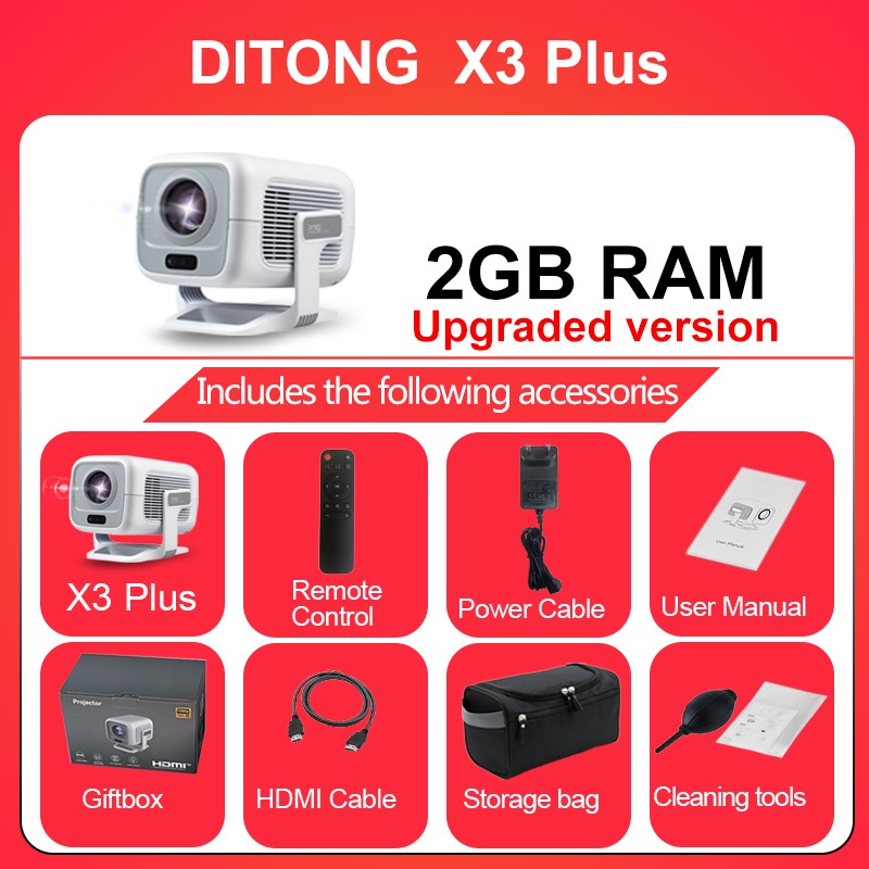 Projetor DITONG X3 Plus HD nativo 1080P suporte 4K Android projetor Foco automático LED Vídeo Home theater mini Projeção de filme