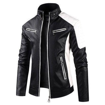 2025 New Color Blocked Stand Up Collar PU Leather Motorcycle Bike Jackets for Men,multi-color Spring Autumn  Thin Casual PU Coat