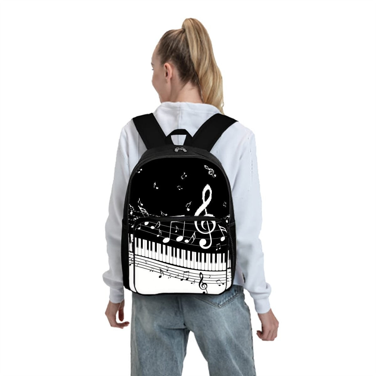 Musical Note Print Square Front Pocket Backpack Zipper Large Capacity for Boy/Girls Best Gift 3D Cartoon Children's School Bag