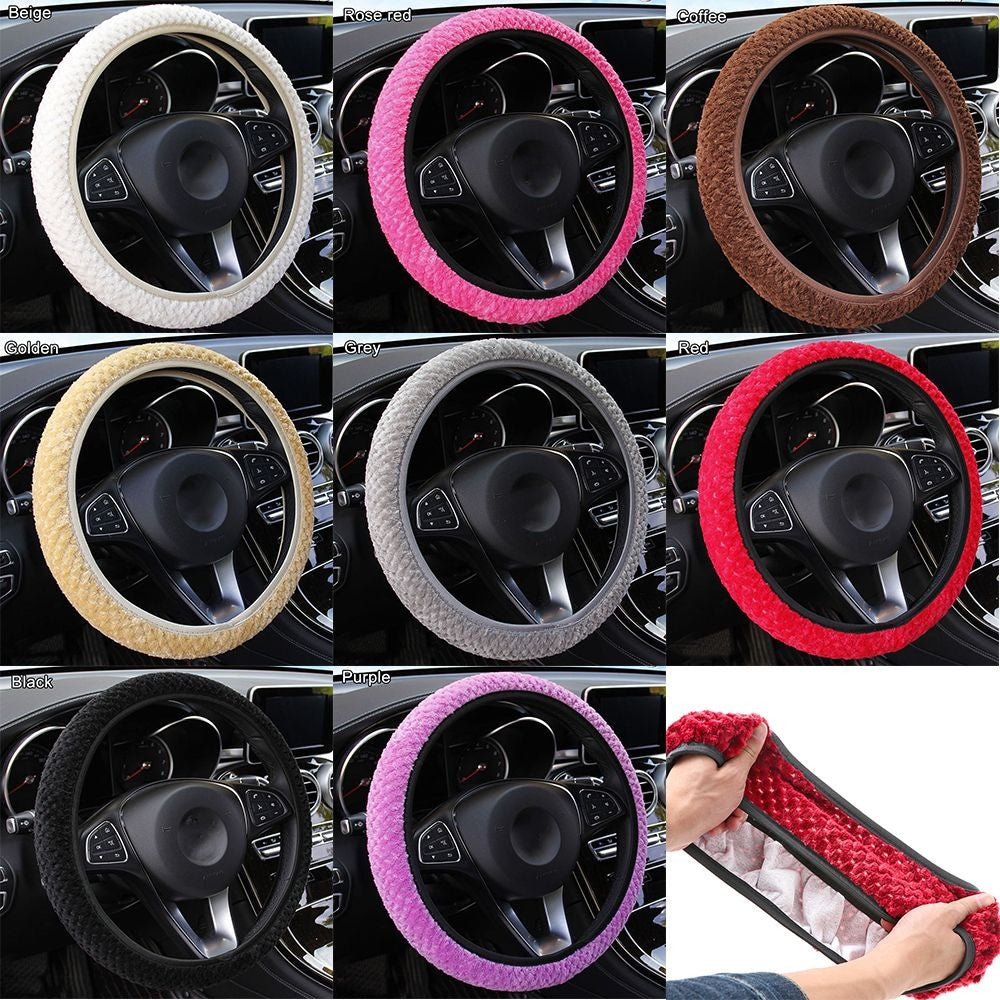 Capa de Volante de Carro de Veludo Pérola de Inverno Acessório para Carro Proteção Antiderrapante Quente Pelúcia Macia