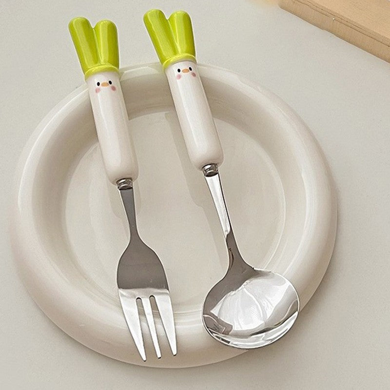 Cutlery Cartoon Onion Spoon Fork Chopsticks Sets Portable Lunch Tableware Stainless Steel Travel Dinnerware Kitchen Accessories