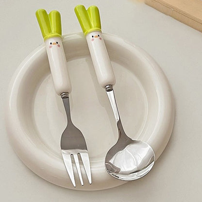 Cutlery Cartoon Onion Spoon Fork Chopsticks Sets Portable Lunch Tableware Stainless Steel Travel Dinnerware Kitchen Accessories