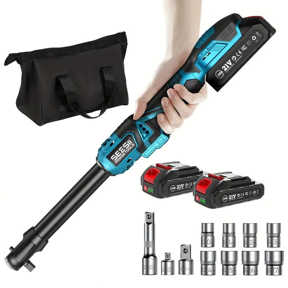 Seesii Chave Elétrica Sem Fio 3/8'' 80Nm Chave Catraca Estendida 6'' Chave de Ângulo Elétrica Chave de Fenda Kit Ferramentas de Reparo Automotivo 12V
