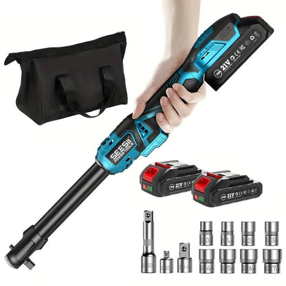 Seesii Chave Elétrica Sem Fio 3/8'' 80Nm Chave Catraca Estendida 6'' Chave de Ângulo Elétrica Chave de Fenda Kit Ferramentas de Reparo Automotivo 12V