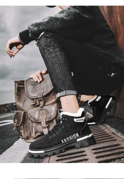 Men Snow Boots  Winter Anti Slip Plush Indoor Warm Cold Proof Snow Boots High Top Platform Lace Up Outdoor Sport Work Boots