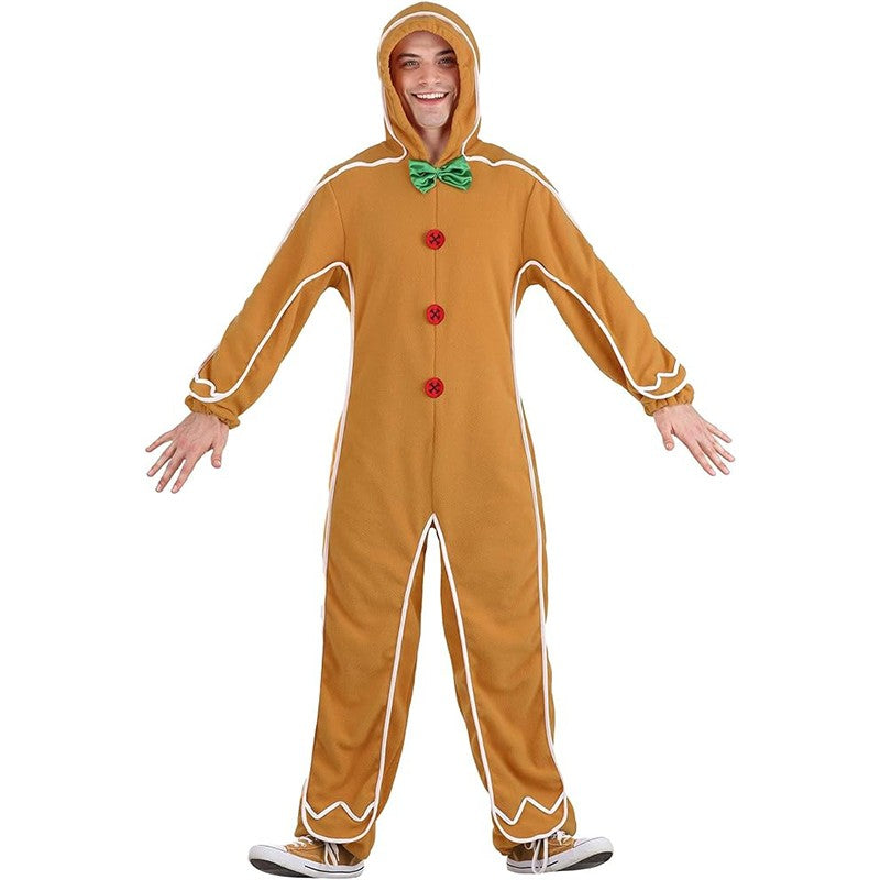 Unisex Christmas Cookie Carnival Halloween Fancy Dress Up Adult Gingerbread Man Costume