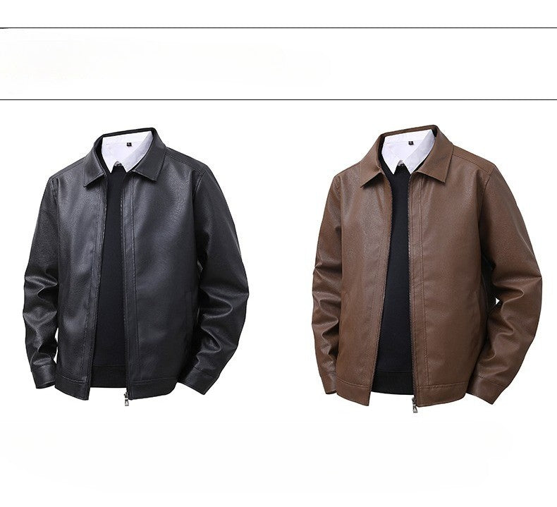 Men's New Leather Jacket Mens Top Windproof Casual Jacket Spring and Autumn Slim Fit Lapel Casual Jacket Bomber Coat