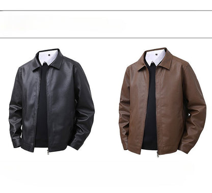 Men's New Leather Jacket Mens Top Windproof Casual Jacket Spring and Autumn Slim Fit Lapel Casual Jacket Bomber Coat