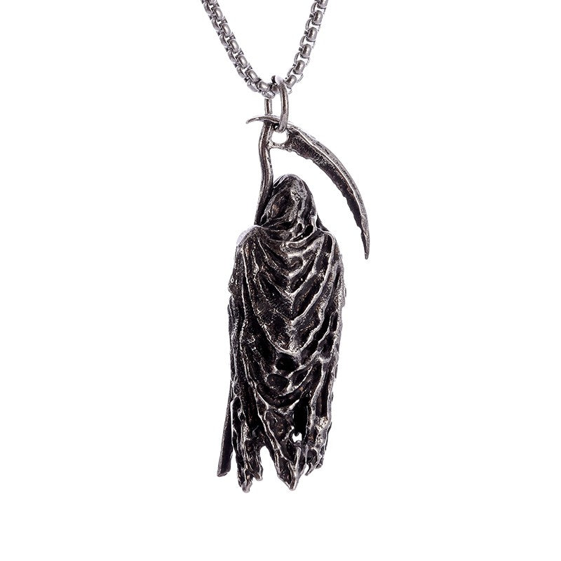 Colar Pingente Ceifador da Morte Gótico Misterioso Diabo Masculino Personalidade Punk Retro Halloween Joias da Moda