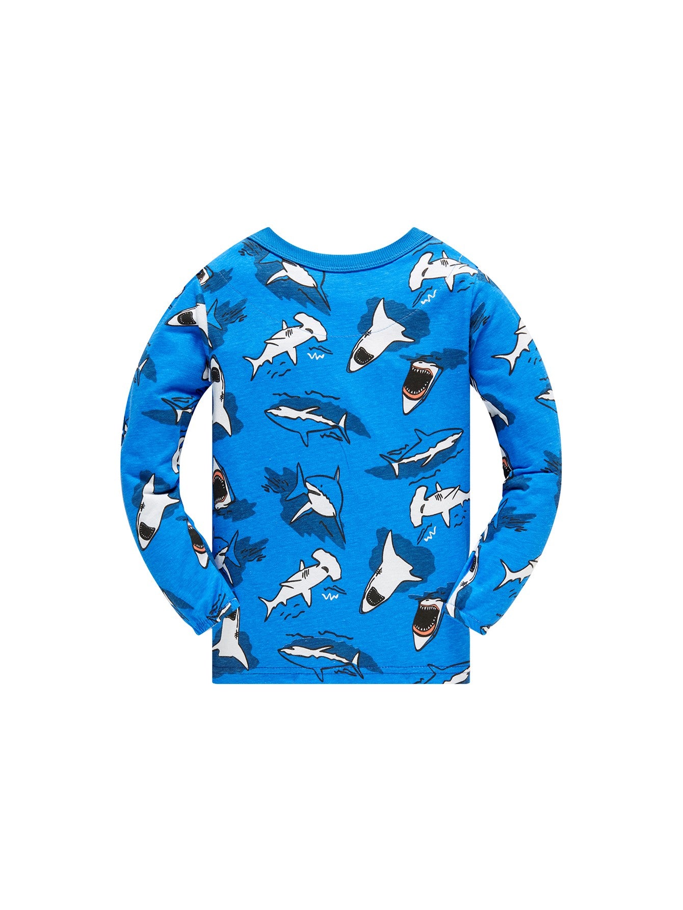 Age 1-8 Kids Sleepwear 4 Seasons  Cotton Full Print Cartoon Shark Pajamas Boys  Daily Basic Long Sleeved Soft Loungwear Set