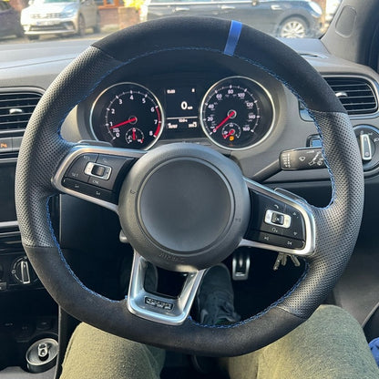 Capa de Volante de Carro Personalizada Costurada à Mão Trançada Camurça para Volkswagen Golf 7 GTI Golf R MK7 VW Polo GTI Scirocco 2015 2016