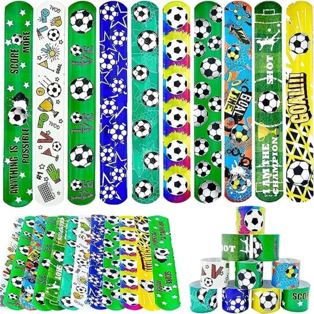 12-72Pcs Pack Football Pattern Slap Bracelets Birthday Party Favors Football Carnival Gifts Classroom Prize Giveaways Fillers