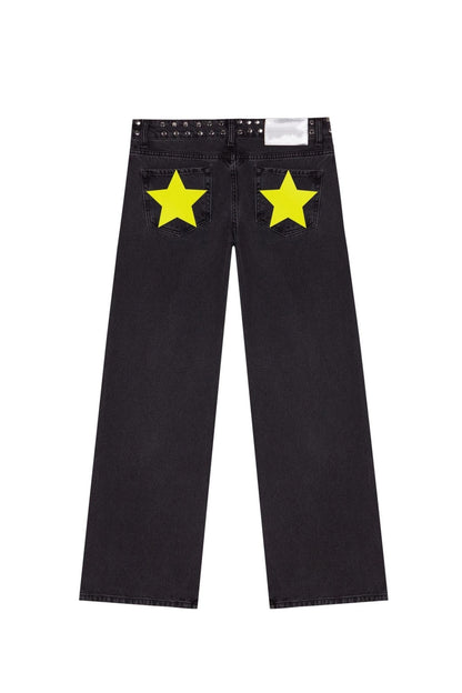 Spanish Fashion ONE DILEMMA Five-pointed Star Pattern Rivet Decorative Black Jeans Women's Autumn Multiple Light Blue Jeans