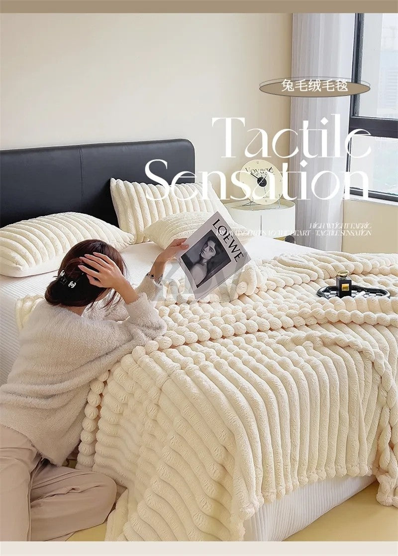Luxury Soft Faux Rabbit Fur Throw Blanket Fluffy Warm Solid Color Plush Blanket for Sofa Bed Single Double Spring Autumn Plaid