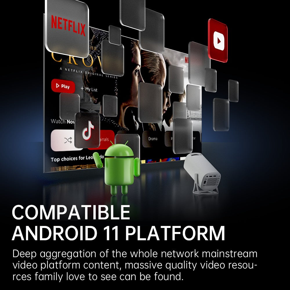 Mini Projetor HONGTOP S40 Android 11, Suporte 4K 1080P 2.4G/5GWIFI BT5.0, Projetor 1280*720P para Home Cinema Portátil