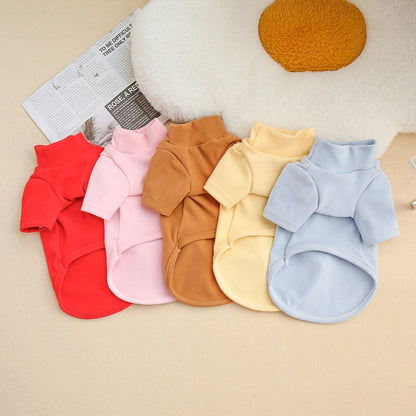 Camisa de base quente com gola alta de pelúcia para animais de estimação, moletom grosso de desenho animado para outono e inverno, roupas para cães para atividades ao ar livre
