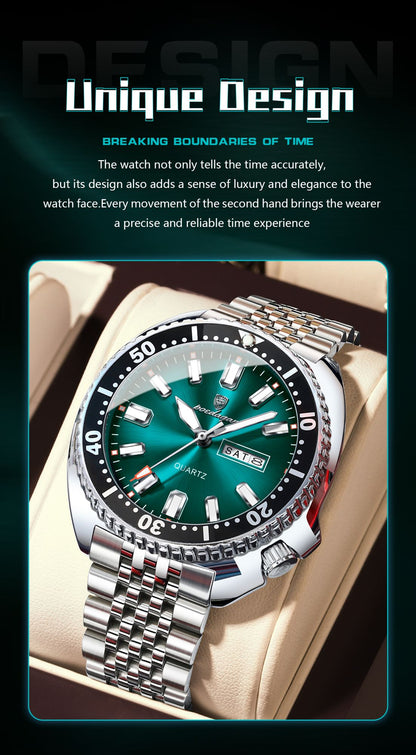 POEDAGAR Business Men Watch Date Week Waterproof Luminous Luxury Man Wristwatch Sports Stainless Steel Men's Quartz Watches Male