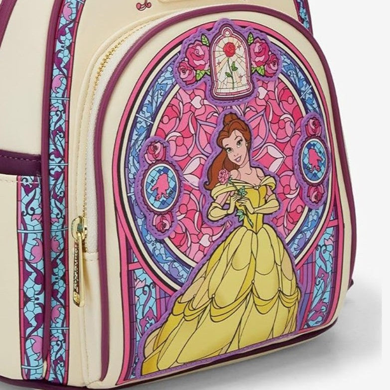 Nova carteira mochila mini Loungefly Disney A Bela e a Fera Bela Vitral Retrato