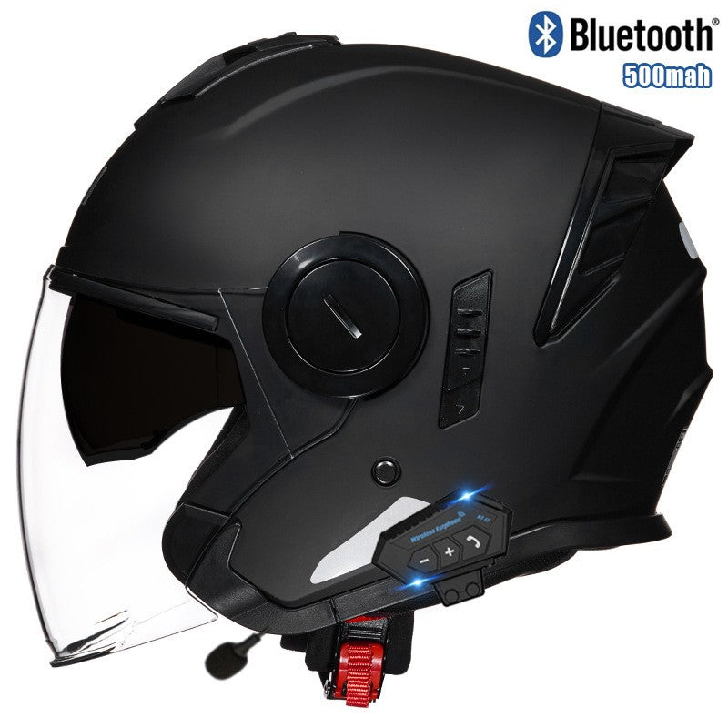 Capacete 3/4 para Motocicleta com Bluetooth, Viseira Dupla, Aprovado pelo DOT, Capacete de Pilotagem para Bicicleta Elétrica e Motocicleta