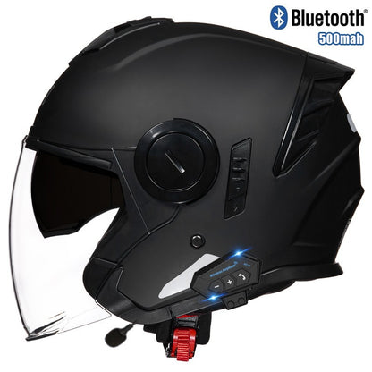 Capacete 3/4 para Motocicleta com Bluetooth, Viseira Dupla, Aprovado pelo DOT, Capacete de Pilotagem para Bicicleta Elétrica e Motocicleta