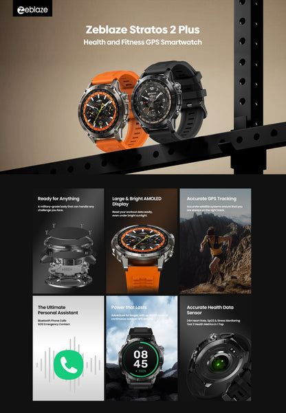 Zeblaze Stratos 2 Plus GPS Sports Smart Watch Bússola Integrada Altímetro Barométrico Tela AMOLED de 1.43'' Smartwatch com Chamada de Voz