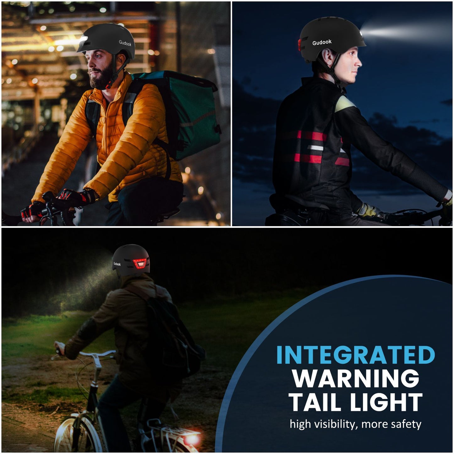 Capacete de Bicicleta Adulto GUDOOK com Luz - Capacetes de Bicicleta Masculino - Feminino - Luzes LED Dianteira e Traseira para Scooter? Ciclismo, Patinação