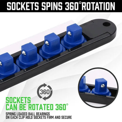 Organizador de Soquetes Giratório 360° 1/4 3/8 1/2 Trilho de Clipe de Soquete de Qualidade Premium Suporte Deslizante para Soquetes Trilho de Manga Rack de Ferramentas 1 peça