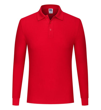 Cotton long sleeved polo shirt, men's and women's breathable spring and autumn T-shirt, printed logo embroidery workwear