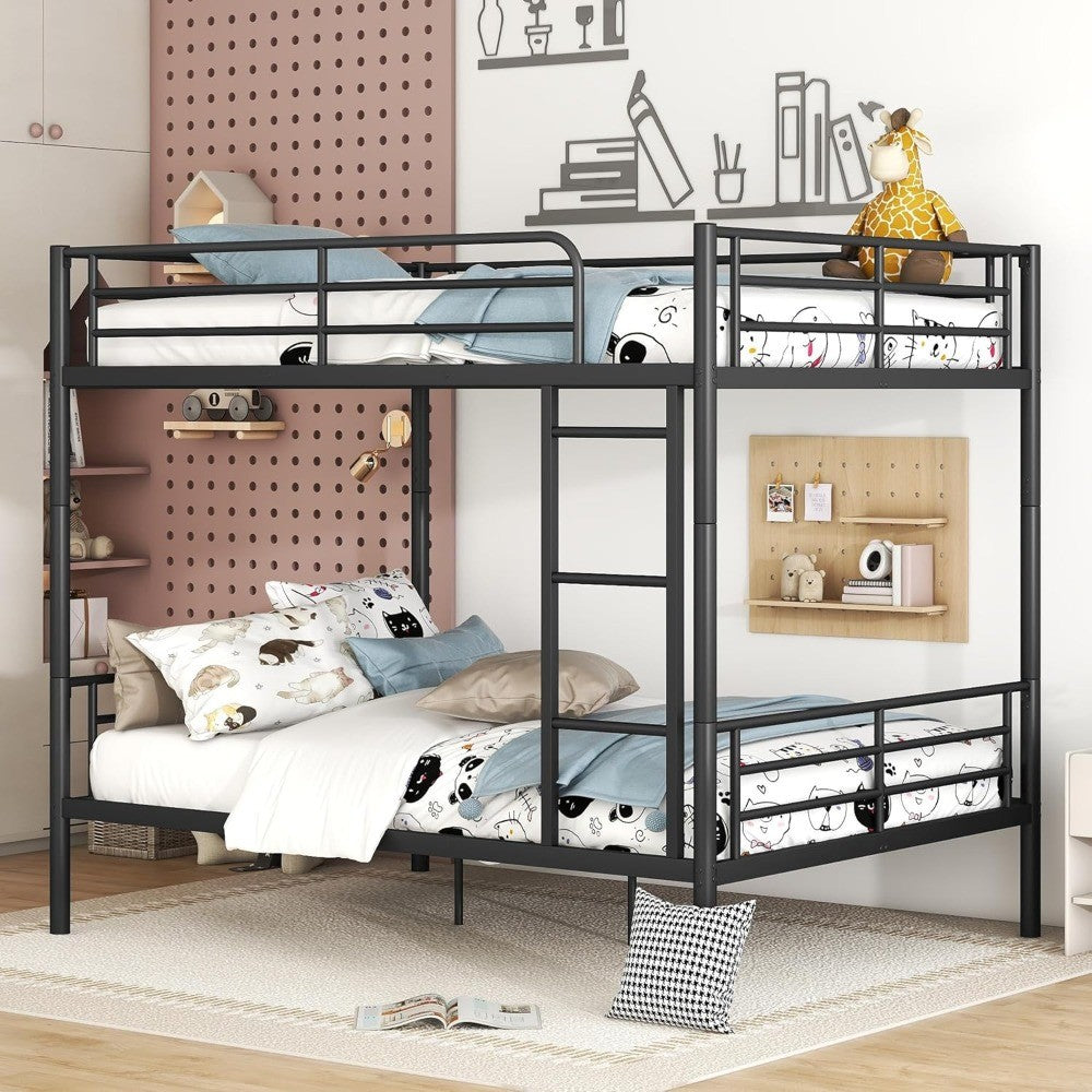 Full Over Full Metal Bunk Bed with Ladder and high Guardrail, Able to Split, Storage Space, No Box Spring Needed, Noise Free