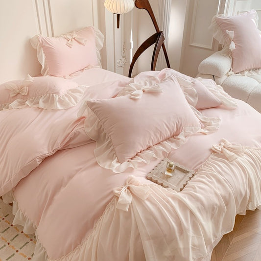 3pcs White Bedding set ruffles Duvet Cover Set (1*Duvet Cover + 2*Pillowcase, Without Core)for bedroom guest room