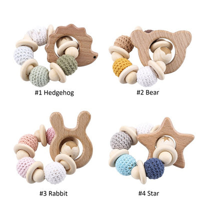 Wooden Rattle Teether Baby Toys Crochet Beads Baby Teether Baby Nursing Bracelet Rattle Chewable Teething Beads For Kids Gifts