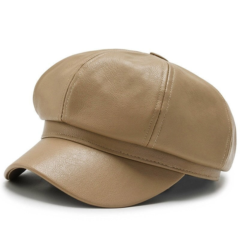Chapéu Octagonal de Couro para Outono e Inverno Estilo Britânico Retrô Casual Boina Feminina Fofa da Moda Versátil