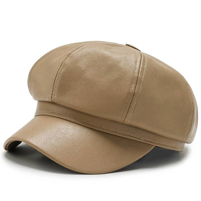 Chapéu Octagonal de Couro para Outono e Inverno Estilo Britânico Retrô Casual Boina Feminina Fofa da Moda Versátil