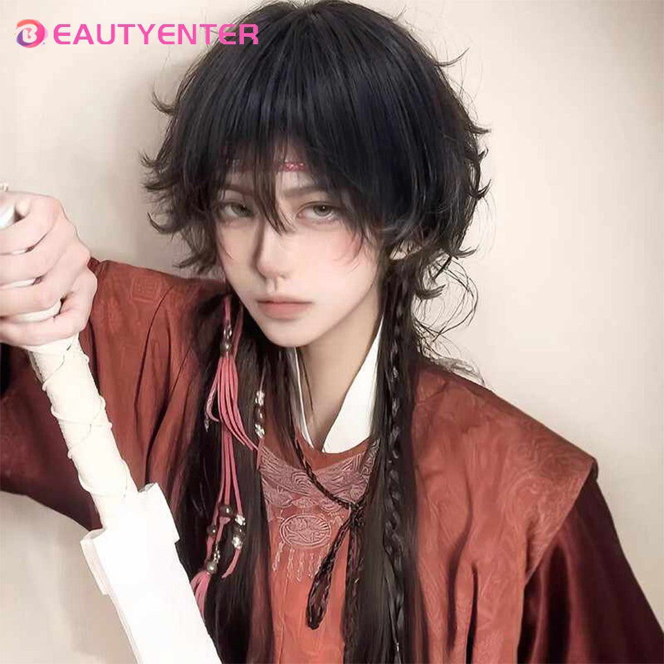 Peruca Curta Mullet Cabeça Sintética Lisa Dourado Preto Fofo Natural Rabo de Lobo Cabelo Masculino e Feminino Peruca para Festa Diária Cosplay