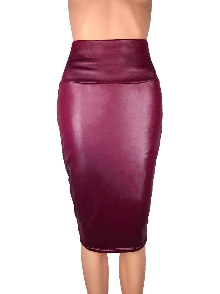 Matte PU Imitation Leather Midi Skirt Women High-waist Bodycon Slim Long Skirts Vintage Office Lady Pencil Skirt Club Party