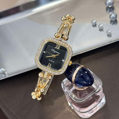 Luxury Minimalist Bracelet Watch Creative Square Multi-Faceted Glass Quartz Movement Chain Mid-century Small High-End Acces